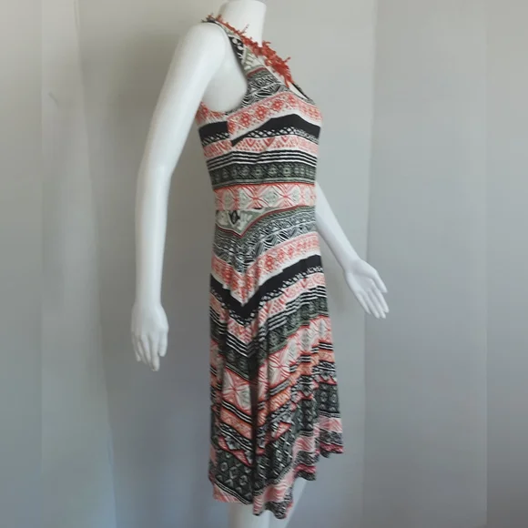 LOFT Riverwalk Fit and Flare Abstract Stripe Print Sleeveless Dress Sz 2 - Picture 3 of 9